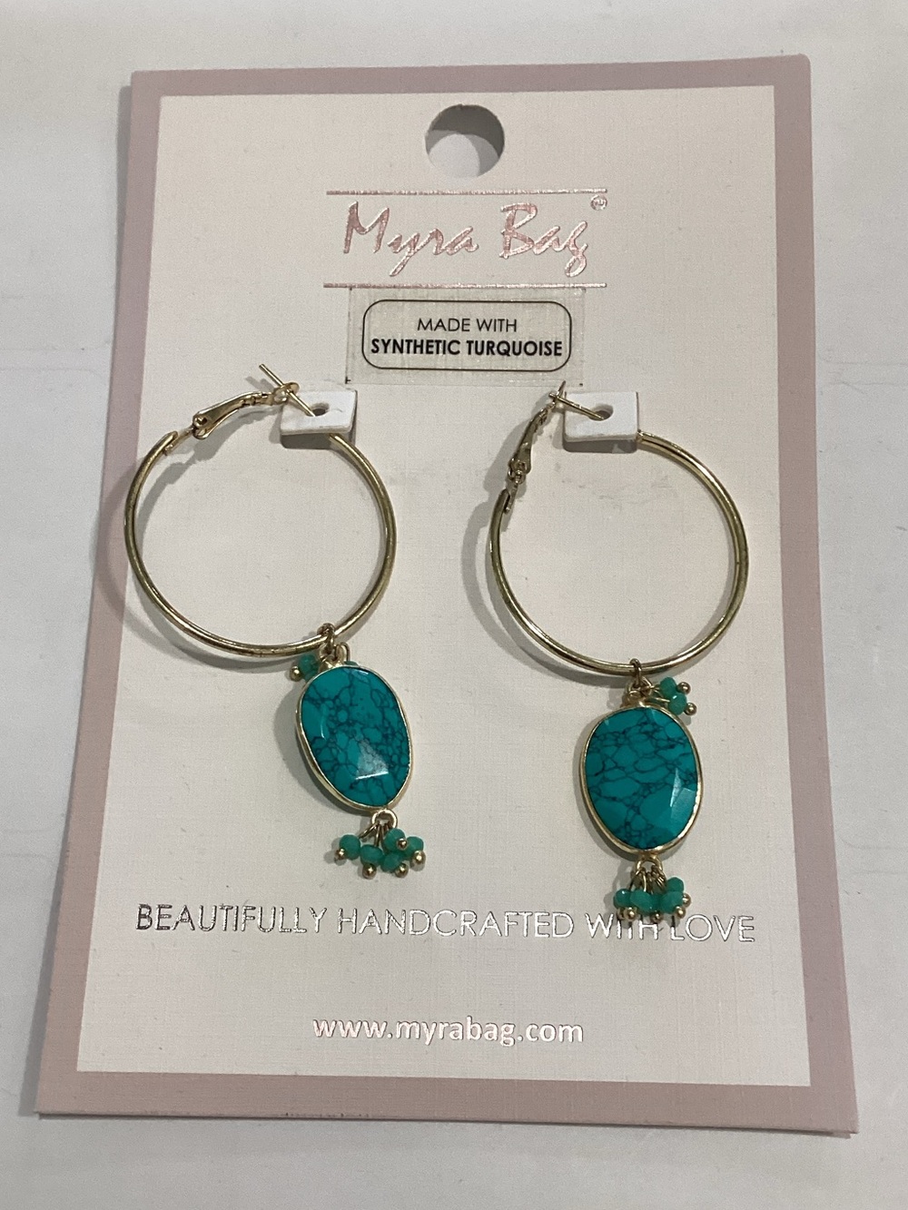 Myra Bag Gold Hoop Earrings with Turquoise Stones and Bead Accents
